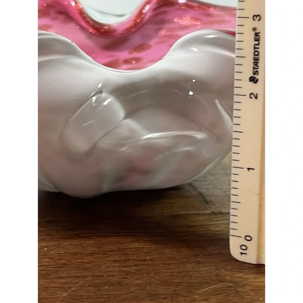 Vtg Murano Art Glass Bowl Sommerso Milk Glass Pink Cheetah Y2k Fashion Retro